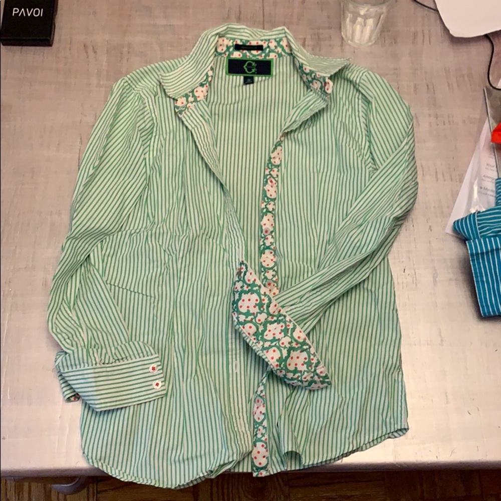 C. Wonder green and white button down